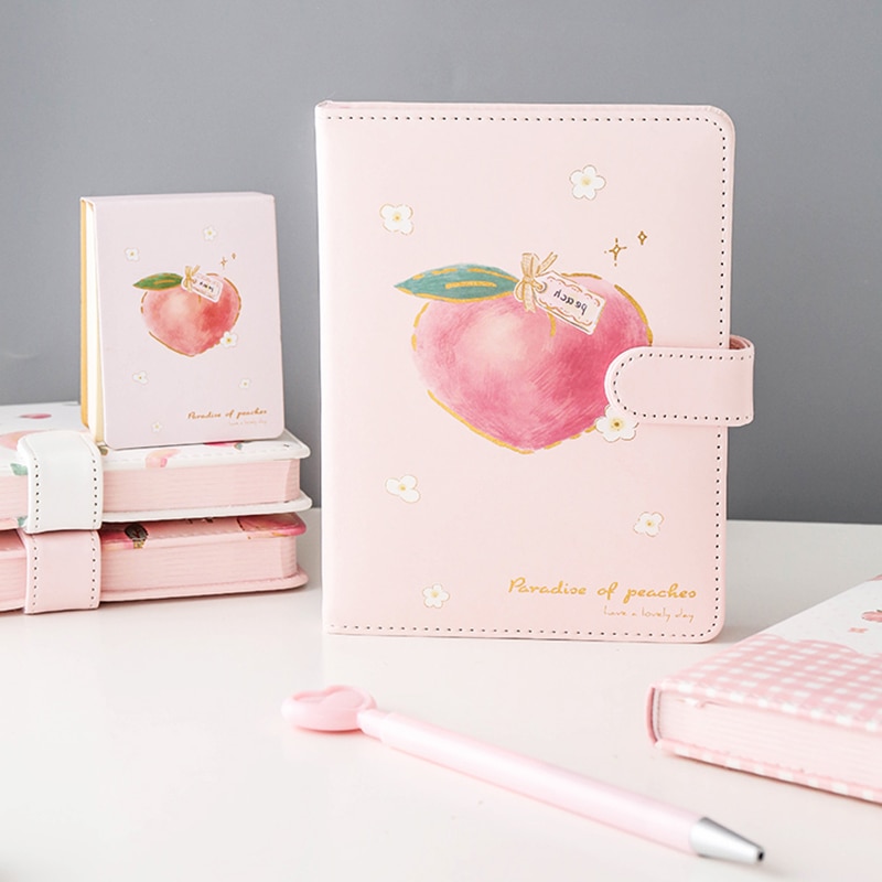Kawaii melocotón cuaderno PU lindo de fruta diario Agenda planificador Colegio suministros