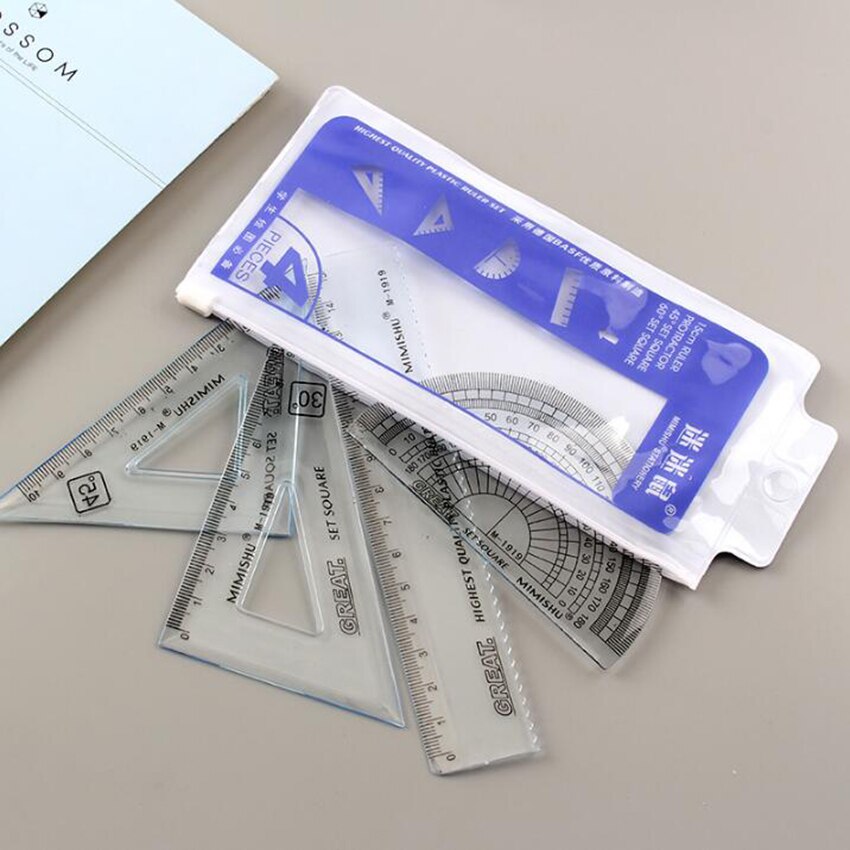 4Pcs=1Pack students drawing school supplies Set square triangle ruler plastic protractor/four sets