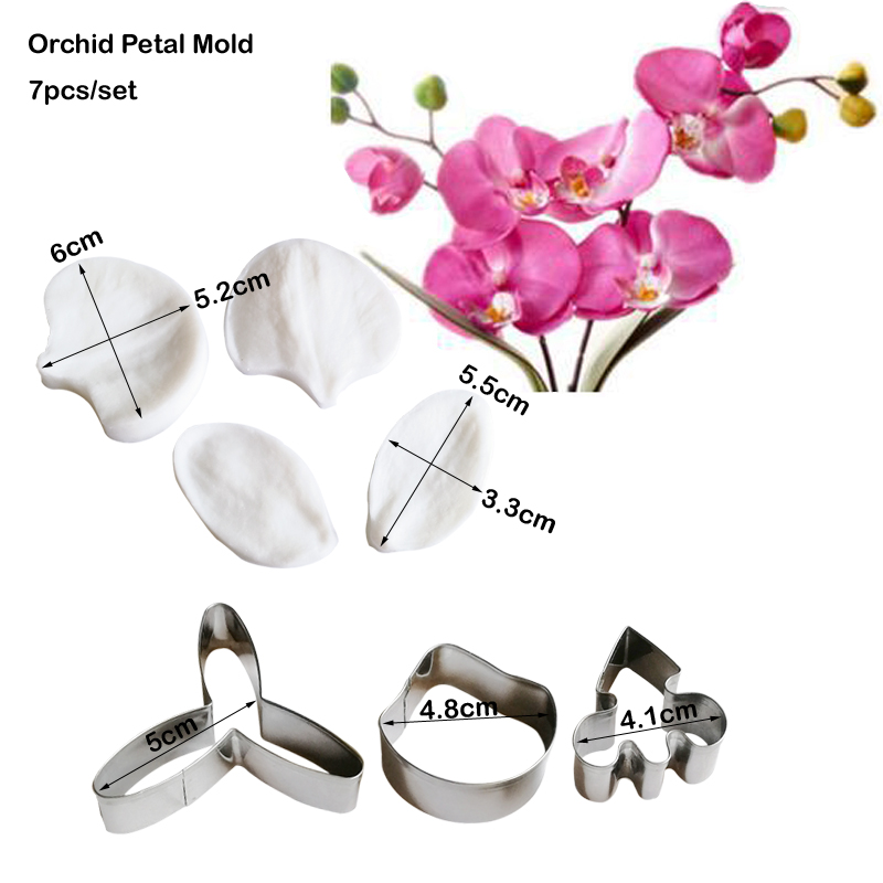 7Pcs Orchidee Veiner Siliconen Mal Fondant Cake Decorating Gereedschap Gumpaste Bloemen Bloemblaadje Suiker Klei Gumpaste Bloem Mallen CS392