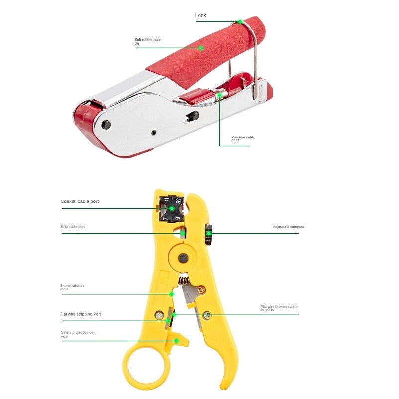 Wire Cutters and Wire Strippers Set Coaxial Cable F-head Extrusion Pliers and Wire Strippers Combined Network Tool