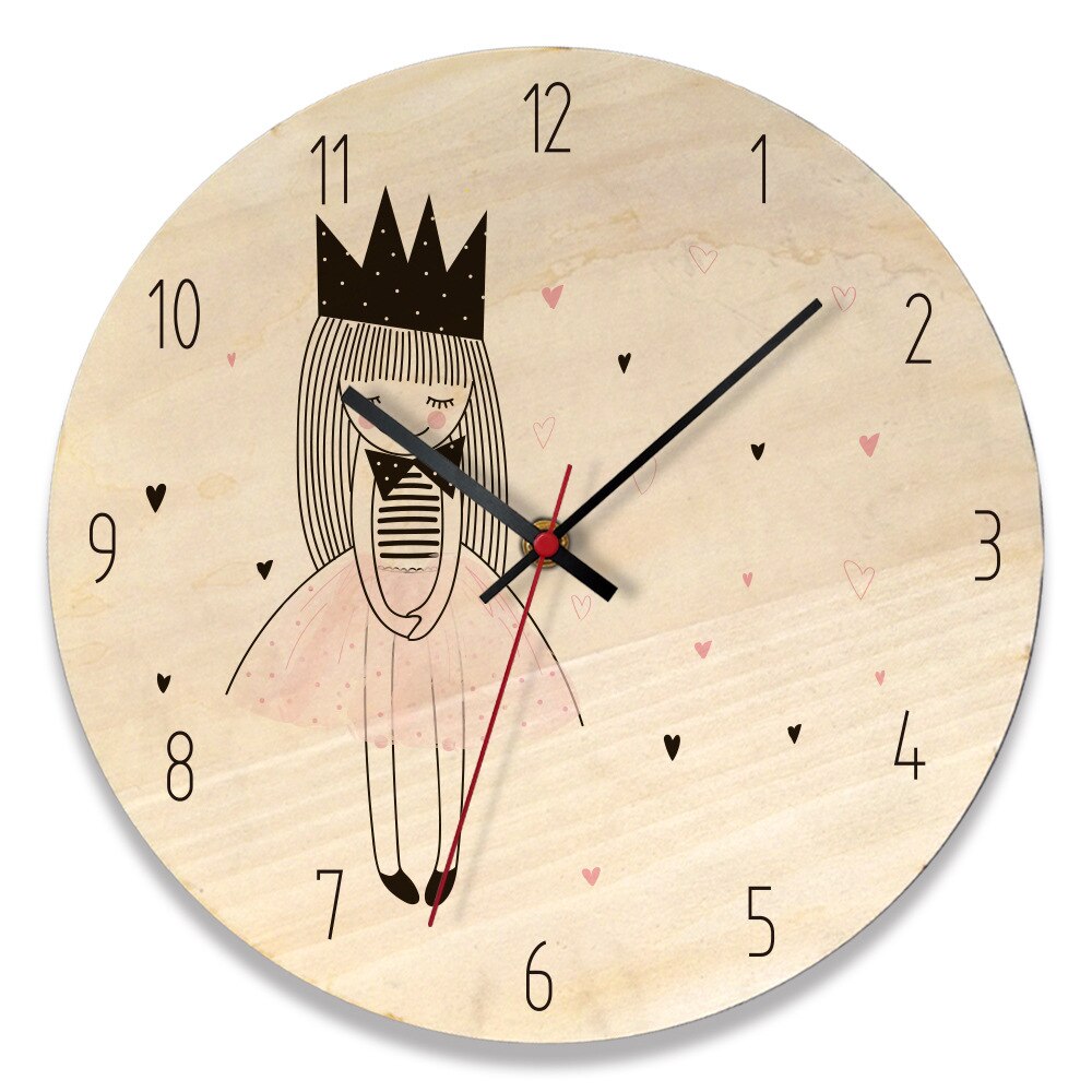 Horloge murale en bois nordique moderne 3D décoration en bois fille chambre dessin animé mignon horloge murale montre murale décoration de la maison: C