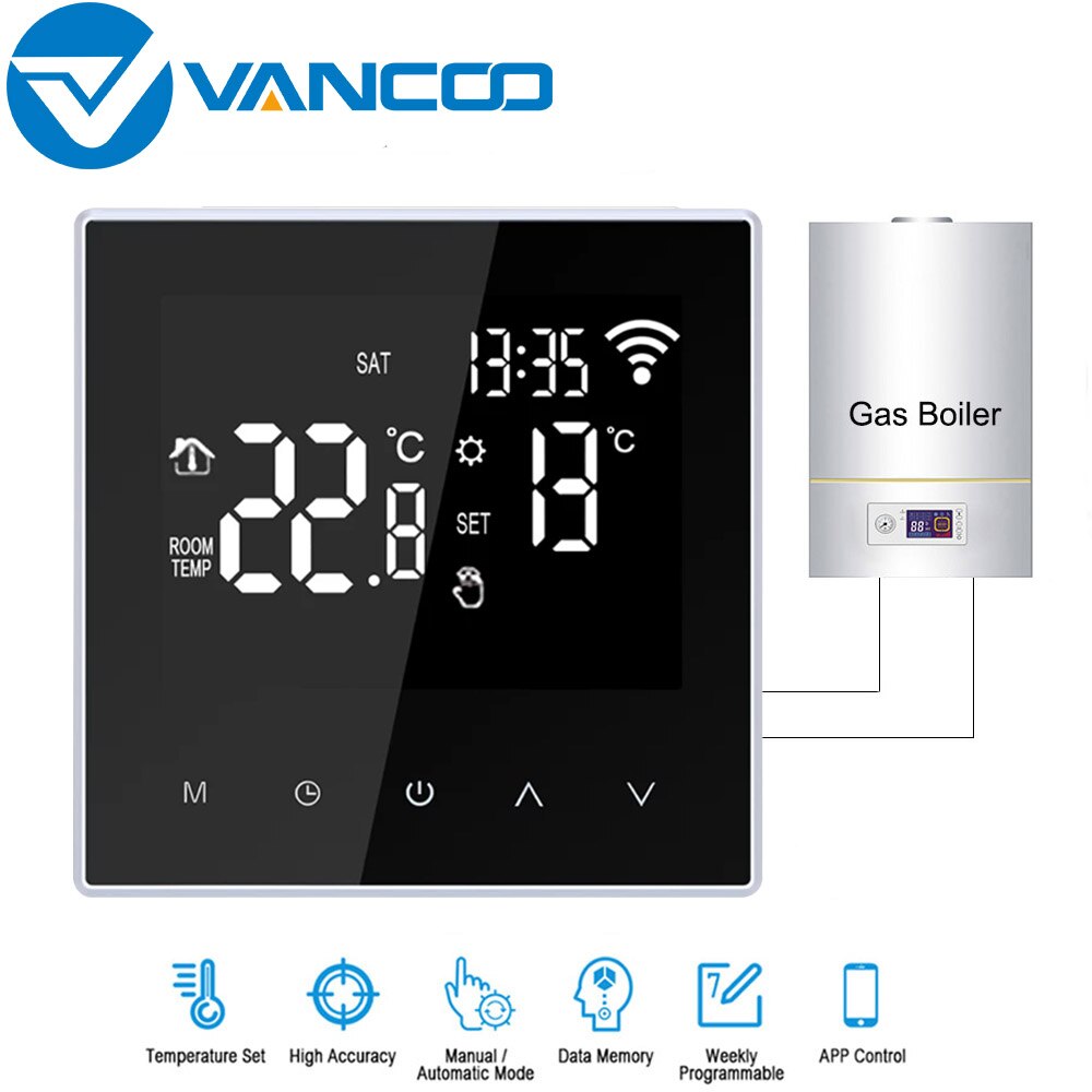 Vancoo Tuya WiFi Smart Thermostat 220V for Electric Floor Heating Water/Gas Boiler Temperature Remote Controller LCD Display: TGR81-WIFI-WPB