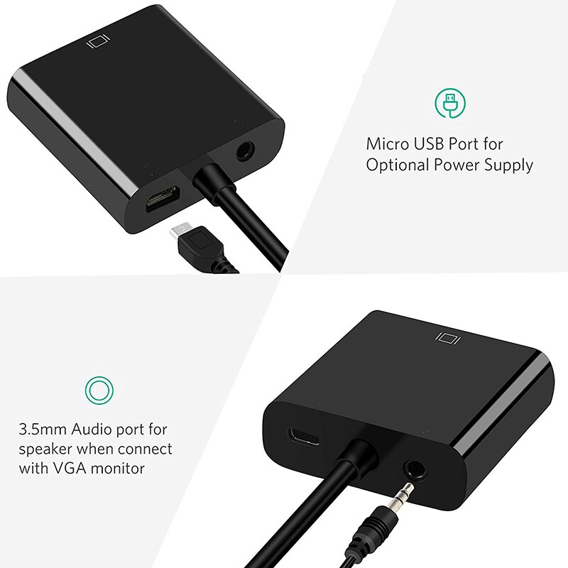 Cable adaptador HDMI compatible con VGA, convertidor de vídeo Digital a analógico para PS4, portátil y proyector, 1080P