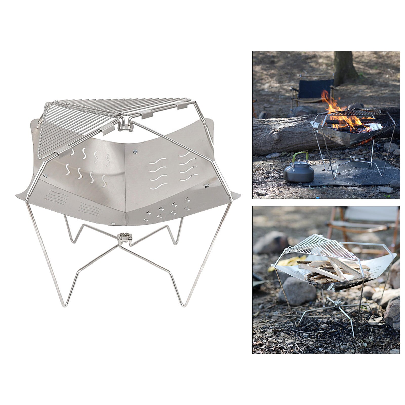 Portable Fire Pit Folding Stove Campfire Rack Fireplace Collapsing Stand Wood Burning for Barbecue Patio Travel Camping