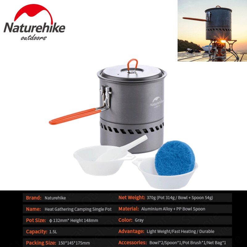 Naturehike Split Outdoor Burner Stove Collapsible Camping Kitchen Cylinder Propane Grill Gas Picnic Wind shield Camping Pot: Heat collection pot