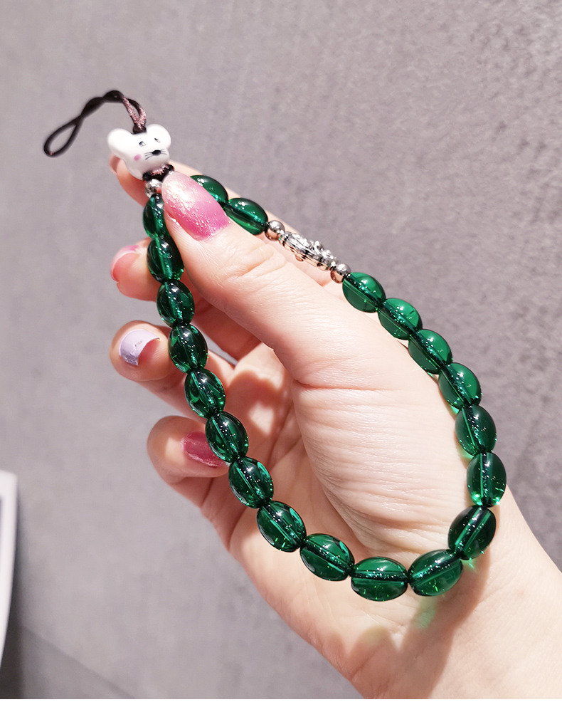 Bear Crystal Chain Bracelet Wrist Strap Lanyar for IPhone 13 12 11 Pro Max for Huawei Xiaomi Samsung Honor Bracelet Wrist Strap: dark green