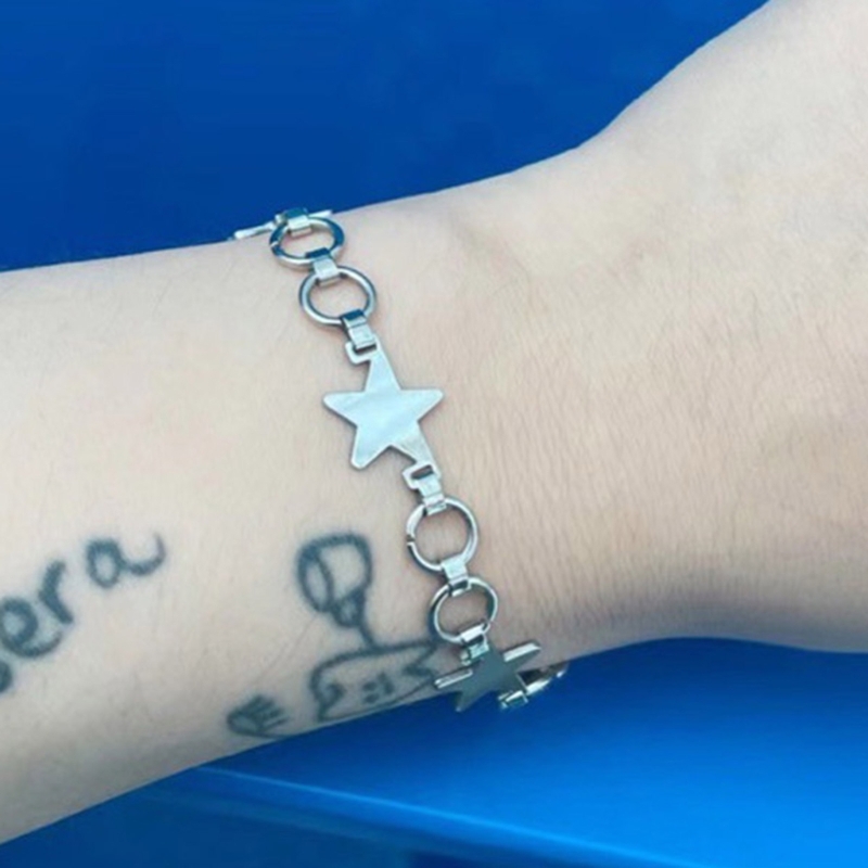 Vintage błyszcząca gwiazda Pentagram bransoleta ze stali tytanu dla kobiet słodka estetyczna bransoletka Y2k Charm Harajuku biżuteria