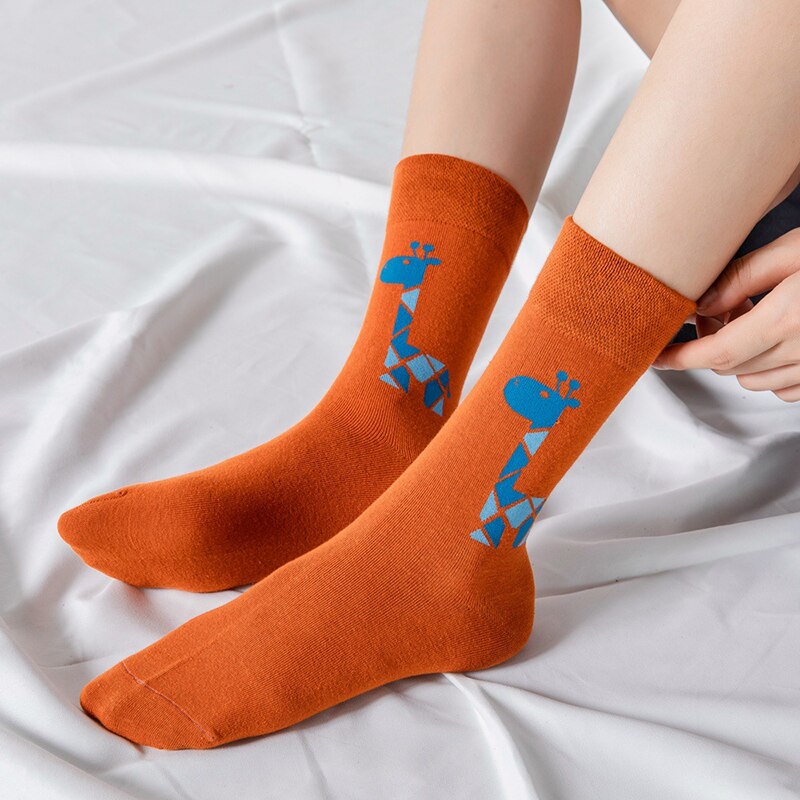 Calcetines largos de algodón con dibujos de animales y jirafa para mujer, para Otoño e Invierno