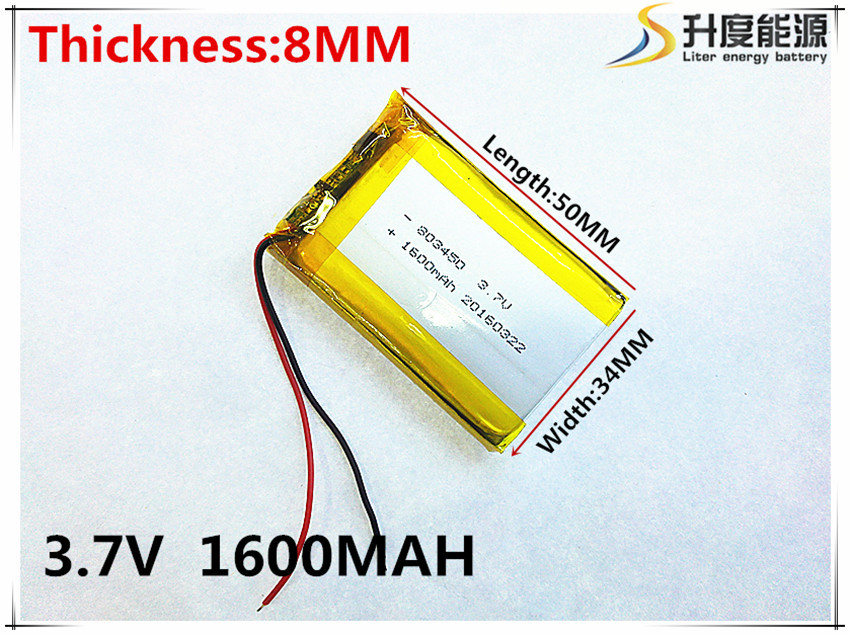 803450 3.7V 1600mAH 083450 PLIB; polymer lithium ion / Li-ion battery for GPS,mp3,mp4,mp5,dvd,bluetooth,model toy