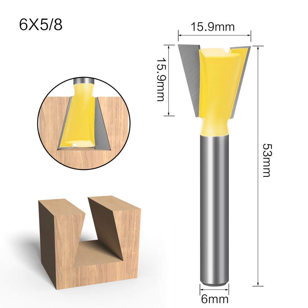 6pcs 6mm Shank 1/4 Dovetail Joint Router Bits Set 14 Degree Woodworking Engraving Bit Milling Cutter for Wood: 6X15.9