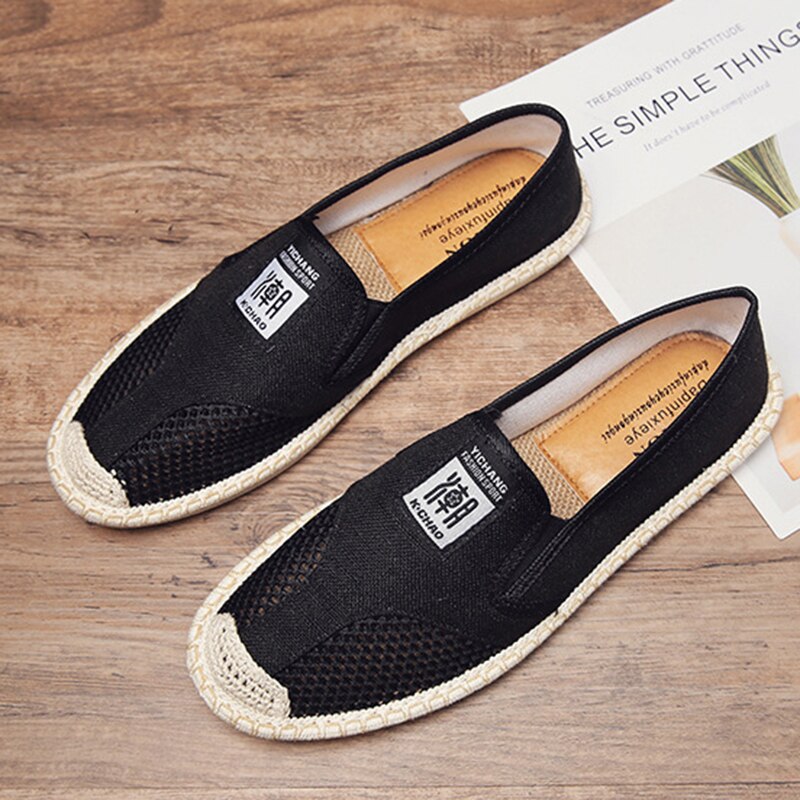 été lin toile chaussures homme respirant Cool Mesh plat chaussures décontractées pour hommes respirant Slip-on pêcheur conduite chaussures jkm