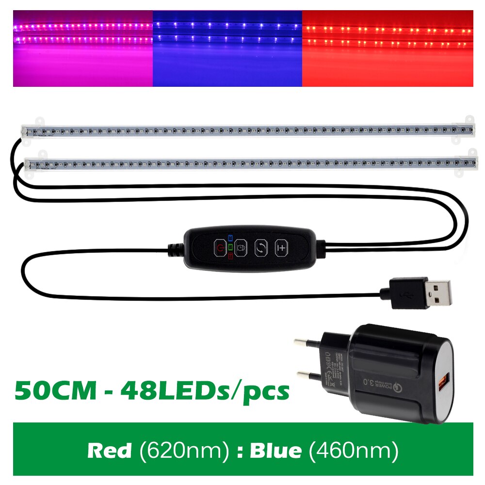 Dimmable LED Grow Light Full Spectrum USB Indoor Plant Growth Lights Strip with Controller LED Bars for Greenhouse Veg Seedlings: RB-50cm EU Adapter