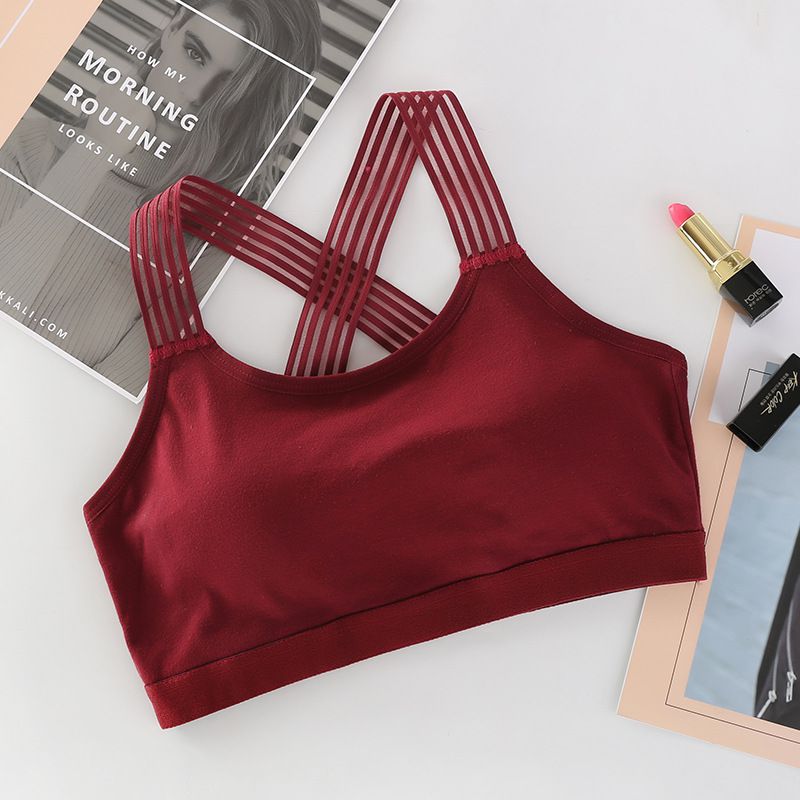 Sexy Cross Back Adjustable Bras Breathable Sport Yoga Bralette Crop Top Seamless Shockproof Fitness Underwear Girl's Push Up Bra: Wine Red