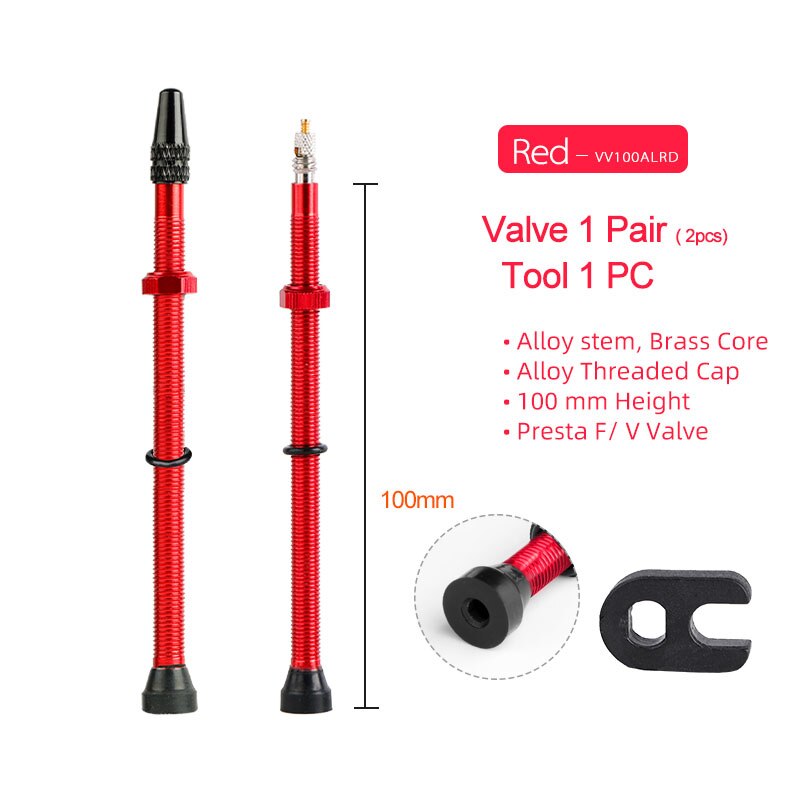 Bicycle 1Pair 100mm Presta Valve for Road Tubeless Rim Brass Core W/ Alloy Cap & Tool Optional 10m Tape Width 23/25/27/29/32/34: 100mm Alloy Red