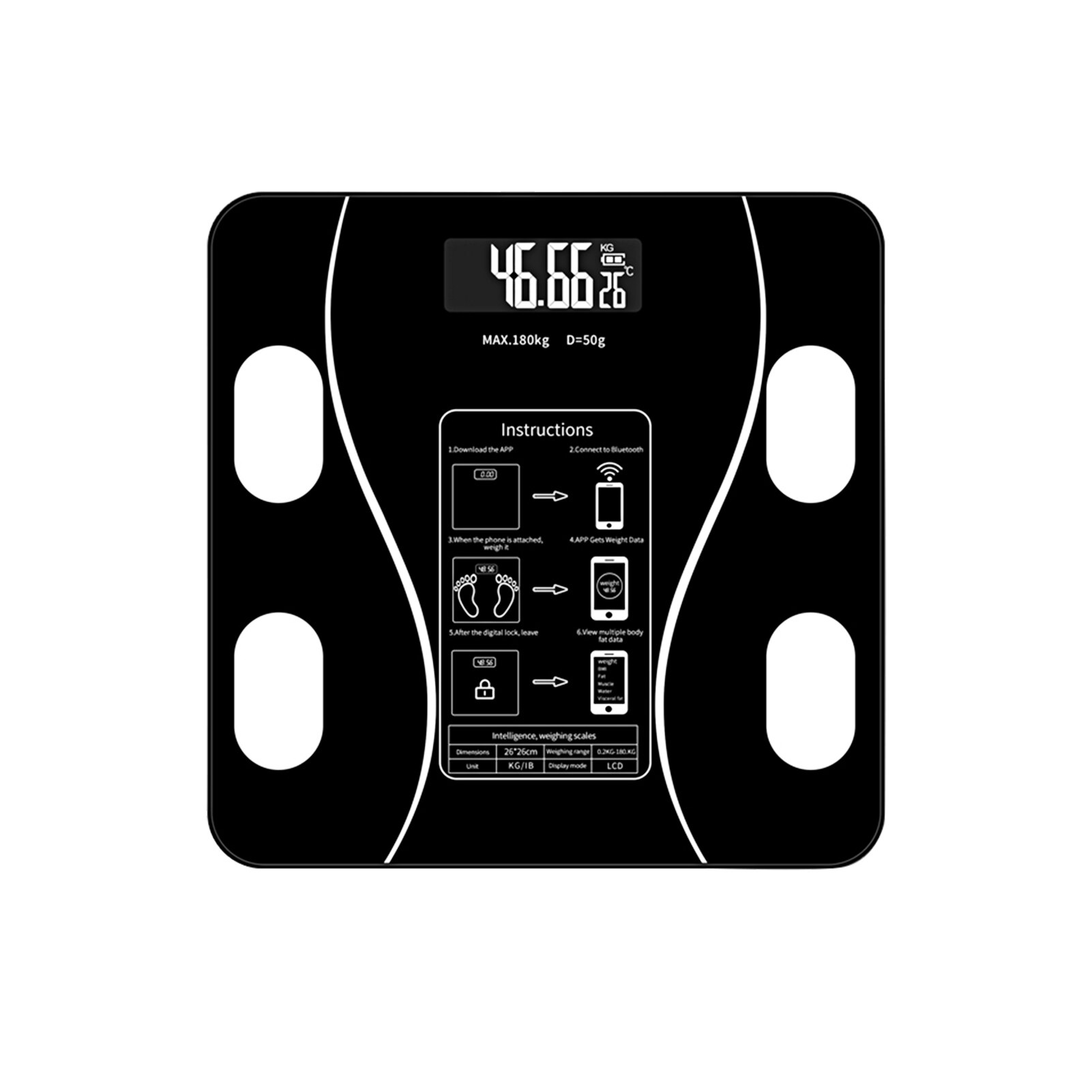 Fitness casa móvil de grasa corporal inteligente báscula peso Bluetooth pantalla LCD Digital con App Analizador de composición baño precisa: B