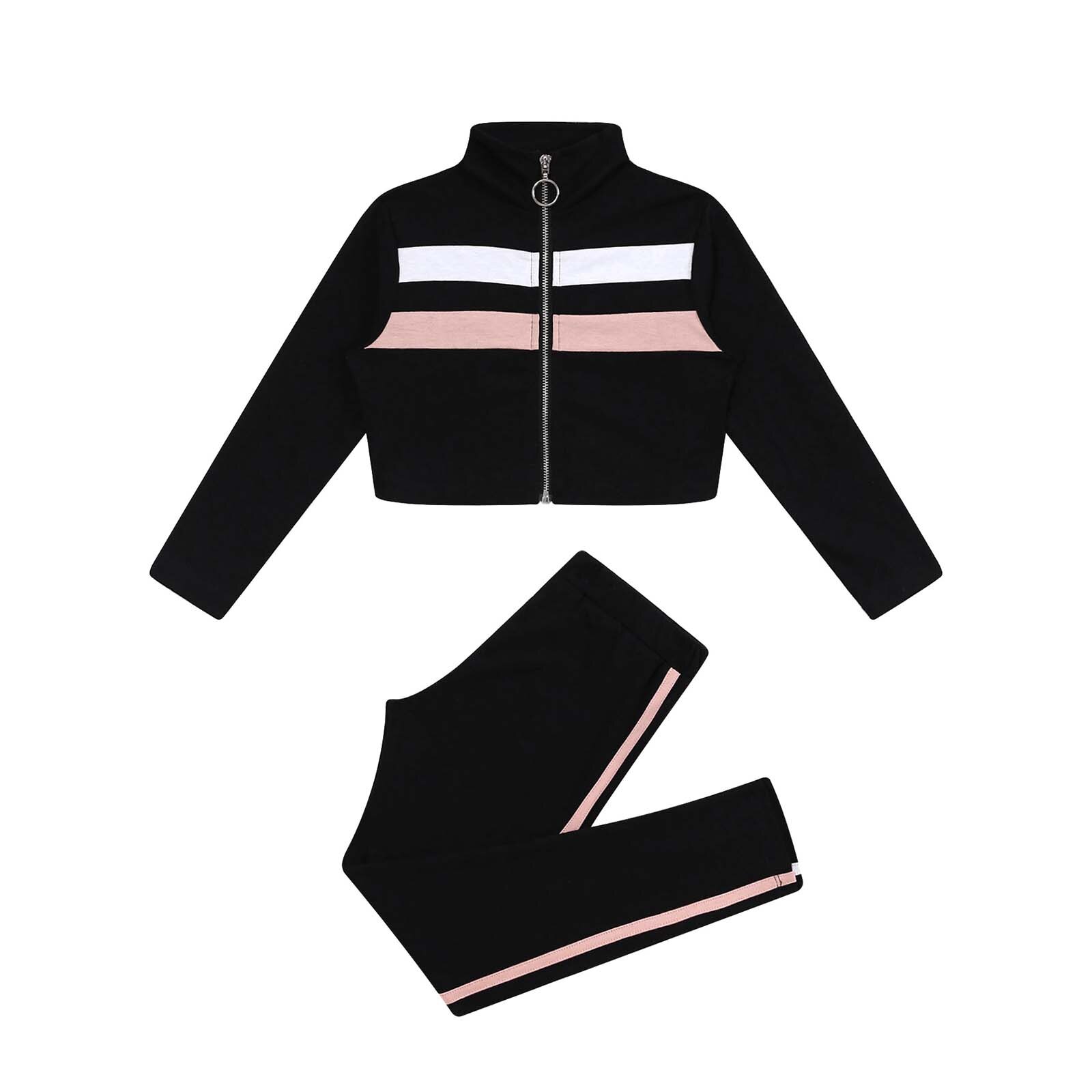 Two pieces Tracksuits Workout Outfits Clothes Kids Girls Sport Suit Gym Sportswear Stand Collar Zipper Tops and Pants Sports Set