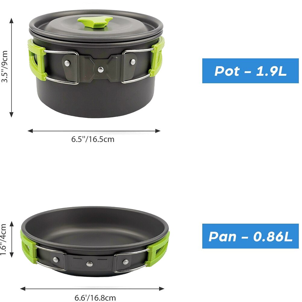1 Set Outdoor Pots Pans Camping Barbecue Cookware Picnic Portable Lightweight Gear for Traveling Trekking Green set 20PCS