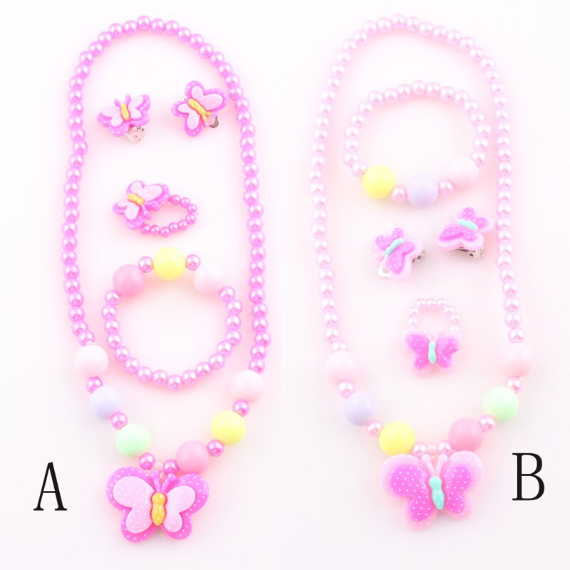 Kinderen Mooie Vlinder Sieraden Set Ketting Armband Ring Oorbellen Baby Kids Meisjes sieraden set JJAL T4