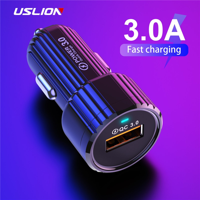 Uslion Auto Usb Fast Charger 18W 3A Usb Auto-oplader Adapter Voor Iphone 11 Pro Max Samsung QC3.0 Snelle auto Mobiele Telefoon Oplader