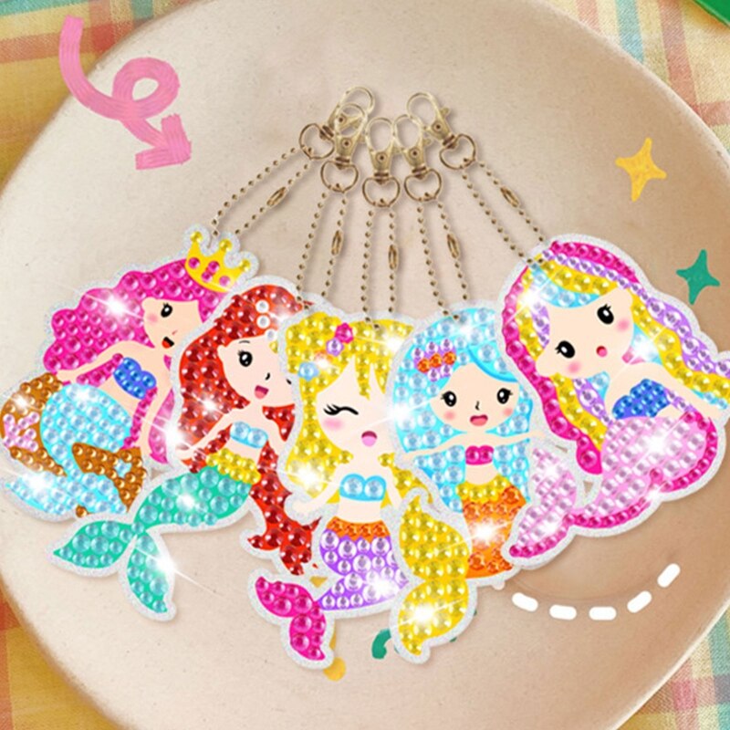 Confezione da 15 diamanti pittura portachiavi kit di arti e mestieri fai-da-te per bambini e principianti adulti sirene animali marini