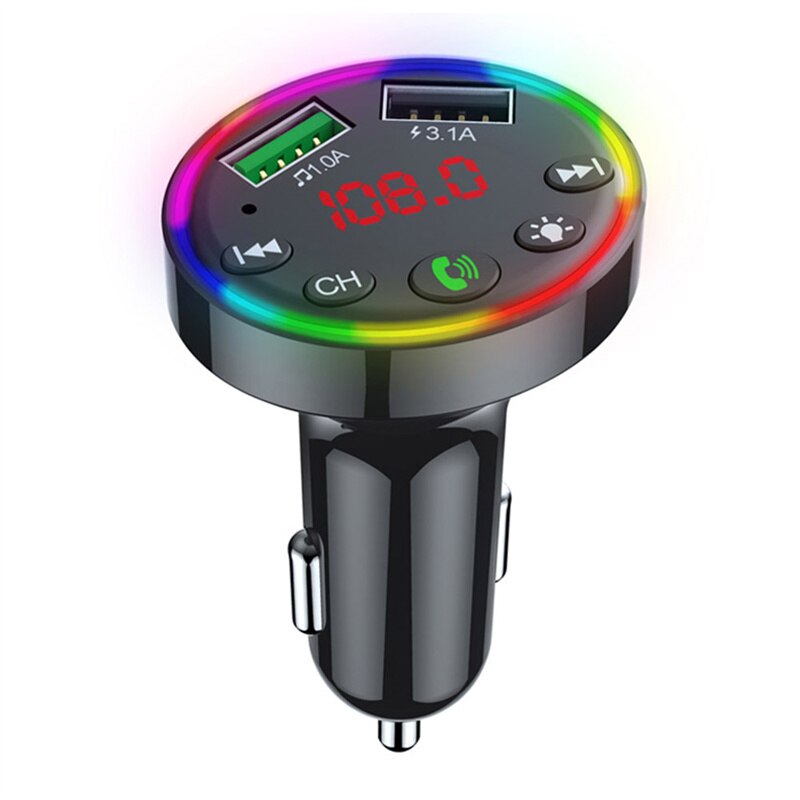 Lovebay  f9 auto-bluetooth-sender 5.0 fm kabellose freisprecheinrichtung mit farbiger led-beleuchtung, audioempfänger, usb-schnellladefunktion und  mp3- player-playern.: Default Title