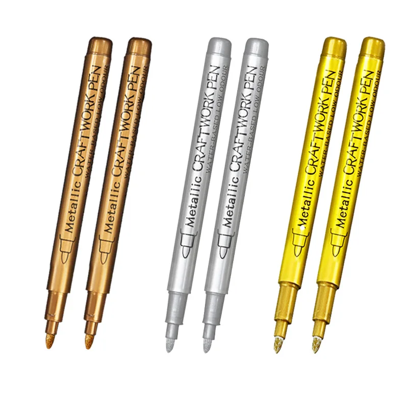 Stylos marqueurs de peinture métallique, brosse, couleur or argent, marqueur d'art Permanent pour artisanat Manga, fournitures de papeterie pour Scrapbooking, 6 pièces: Violet