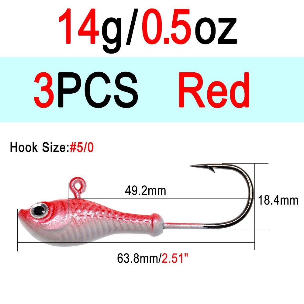 ICERIO 3 stücke 10g 14g 28g glühen Angeln Locken Metall Swimbait Jig Köpfe Haken Bucktail Jig Köpfe salzwasser Wackeln Köder Halfter Haken: 3Stck 14g rot