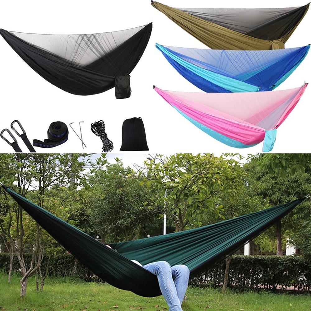 Ultralet bærbar udendørs camping myggenet mand kvinder børn nylon hængende seng sove gynge unisex solid komfortabel hængekøje