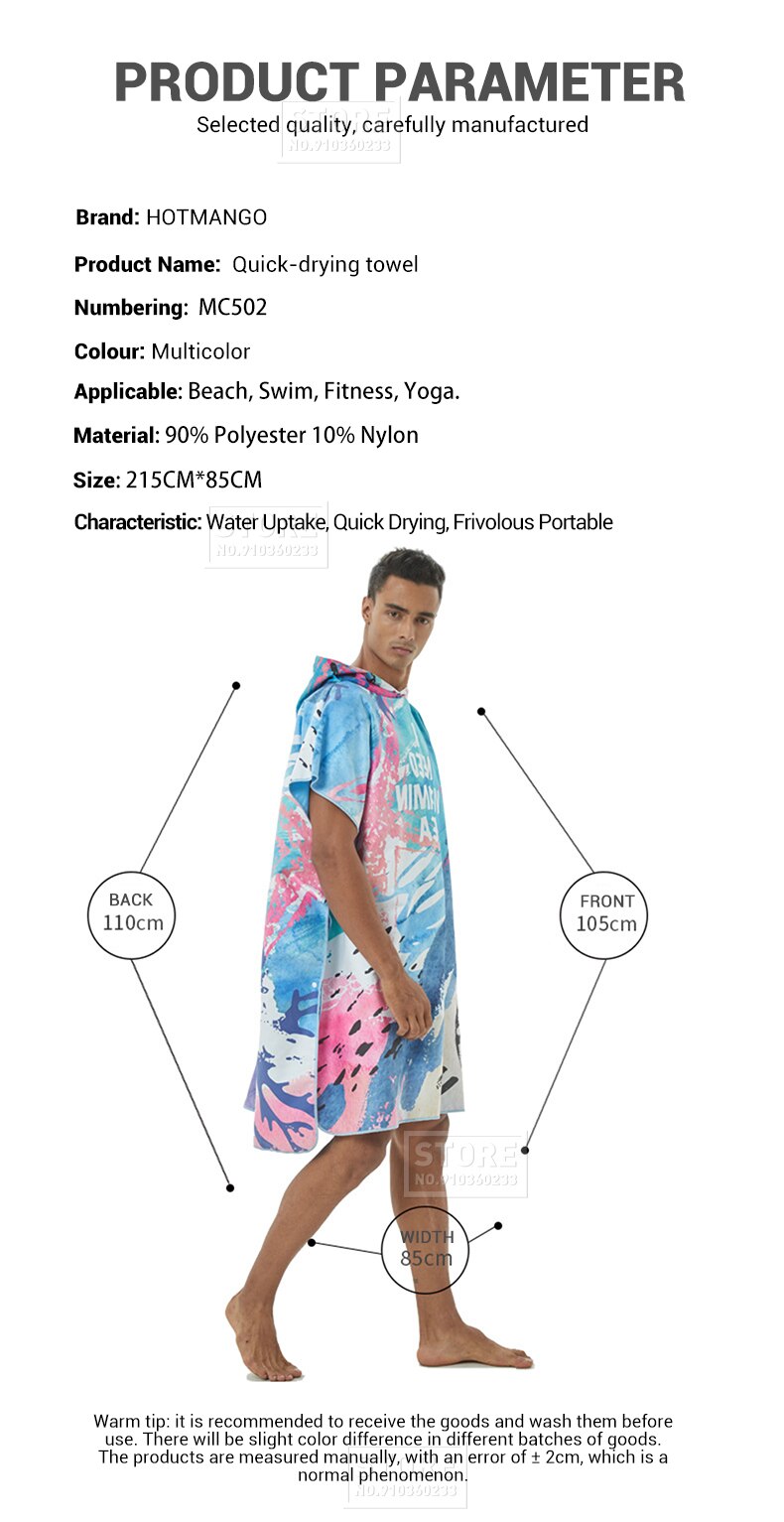 Serviette de plage en microfibre, grande taille, costume de bain, Robe de natation, à capuche, serviette de bain, Surf hommes femmes, Poncho, peignoir rapide