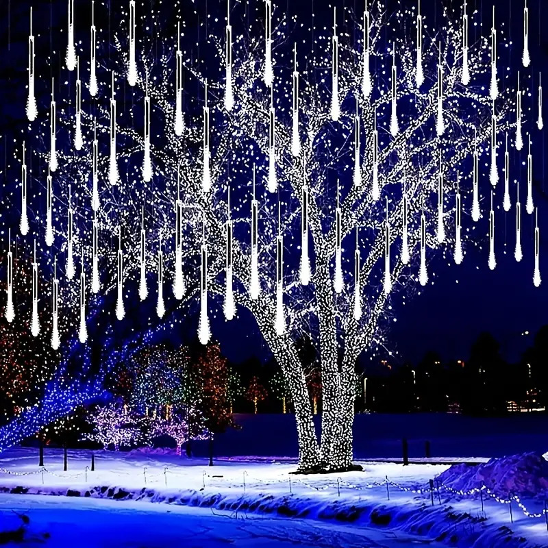 Garten-Lichterkette, 8 Röhren, Weihnachtsdekoration, Feen-Straßenlaterne, LED-Außengirlande, Beleuchtung, Meteorschauer, Lichter, uns/EU-Stecker