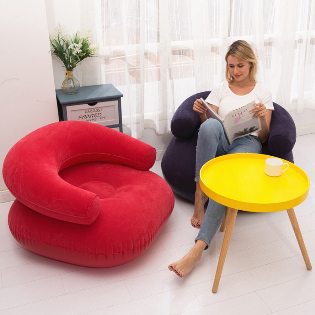 Pvc bärbar lazy uppblåsbar soffa utomhus strand luft bäddsoffa uppblåsbar säng utomhus kontor lunchrast typ u soffor