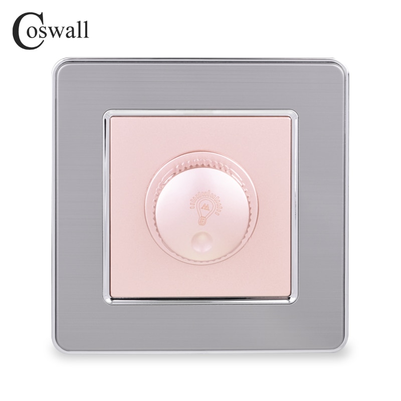 Coswall lampe dimmer scr regulator kun for led lys rustfritt stål panel vegglys bryter 16a 15 ~ 300w lysstyrke justerbar