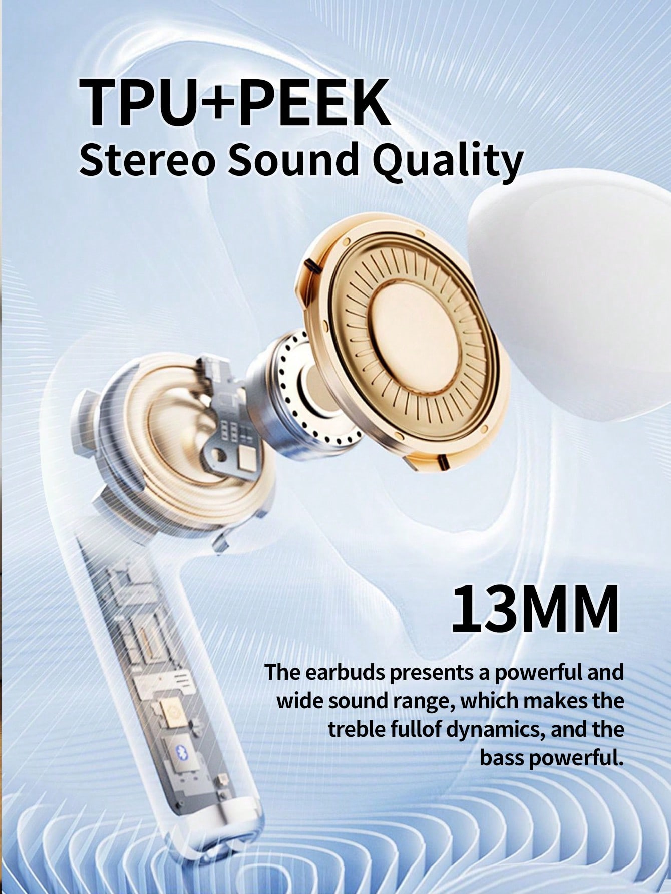 Wireless bluetooth earphones,in-ear hi-fi stereo sound,touch control,noise cancelling effect,low latency,long battery playtime