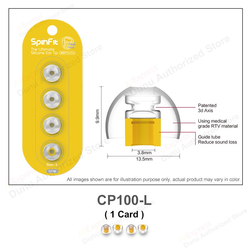 Dunu Spinfit CP100 CP800 CP145 (1 Kaart) gepatenteerde 360 Graden Gratis Rotatie Siliconen Oordopjes CP100 CP-100 CP-145 CP-800 (2 Pairs): CP100 L (1card)