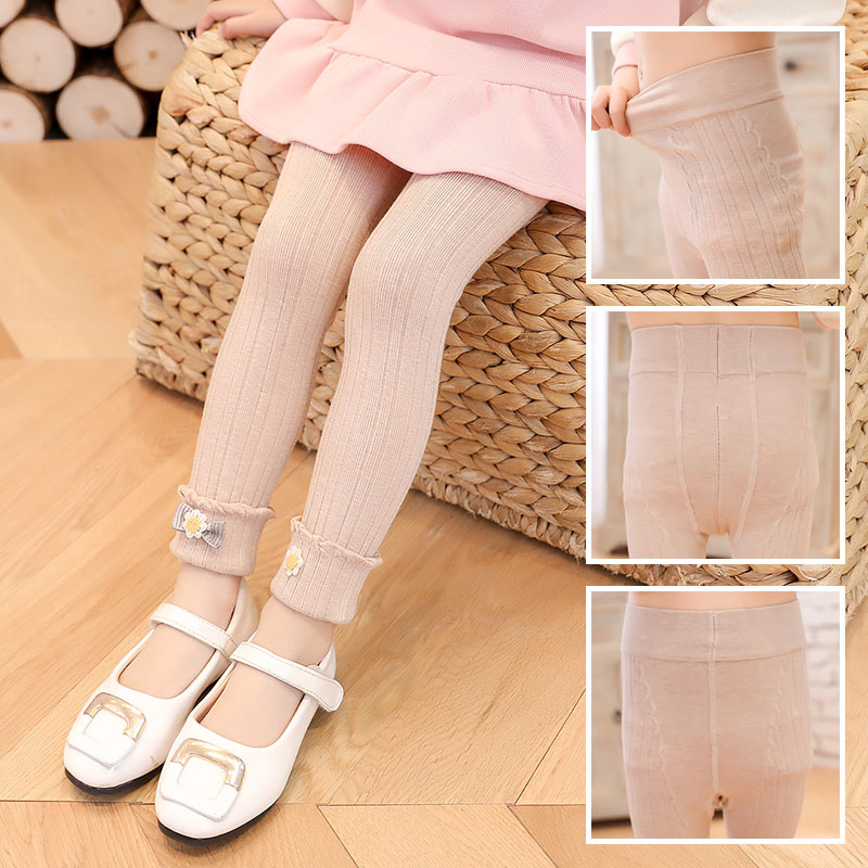 Lente En Herfst Mode Daisy Strik Bijgesneden Broek Baby Dunne Katoenen Tweeërlei Gebruik Kinderen Warm Verticale Leggings Lente stijl