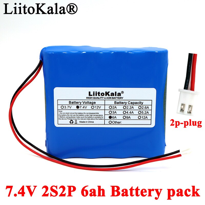 Liitokala 7.4V 18650 Lithium Battery Pack 2S 6ah 9ah Fishing LED Light Bluetooth Speaker 8.4V Emergency DIY batteries with PCB: 7.4V-6000mAh