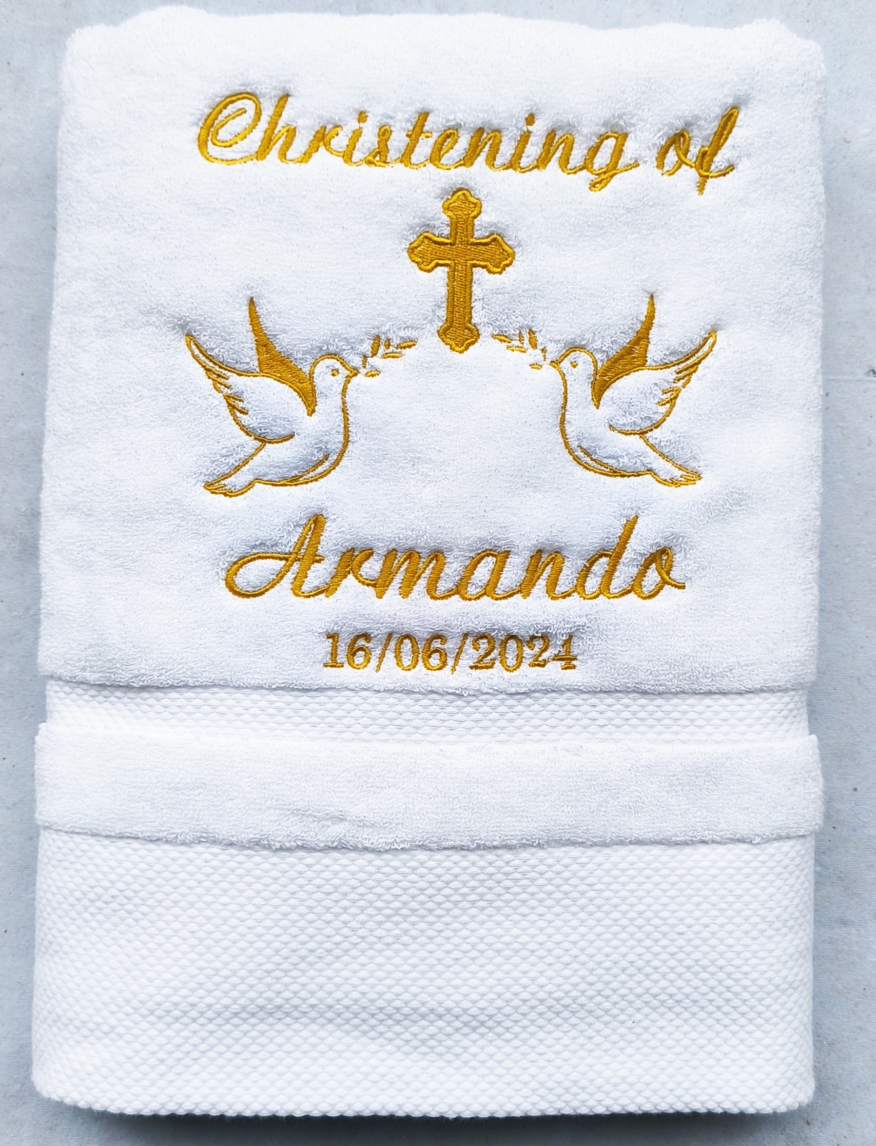 AHSNME Toalla de bautismo personalizada, toallas de baño de 70x140cm para bautizo de bebé, toalla blanca con nombre y fecha: 24 #