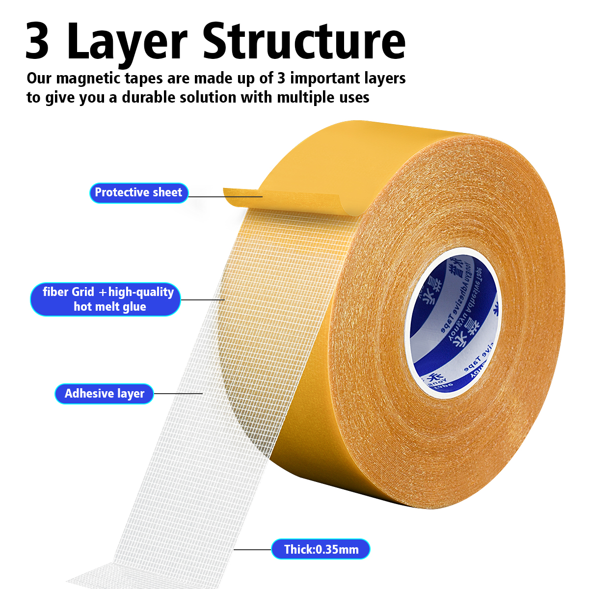 Double Sided Fabric Tape Resistente Clear Super Stick Tape with Fiberglass Mesh High Tack Strong Adhesive for Carpet Wall Craft
