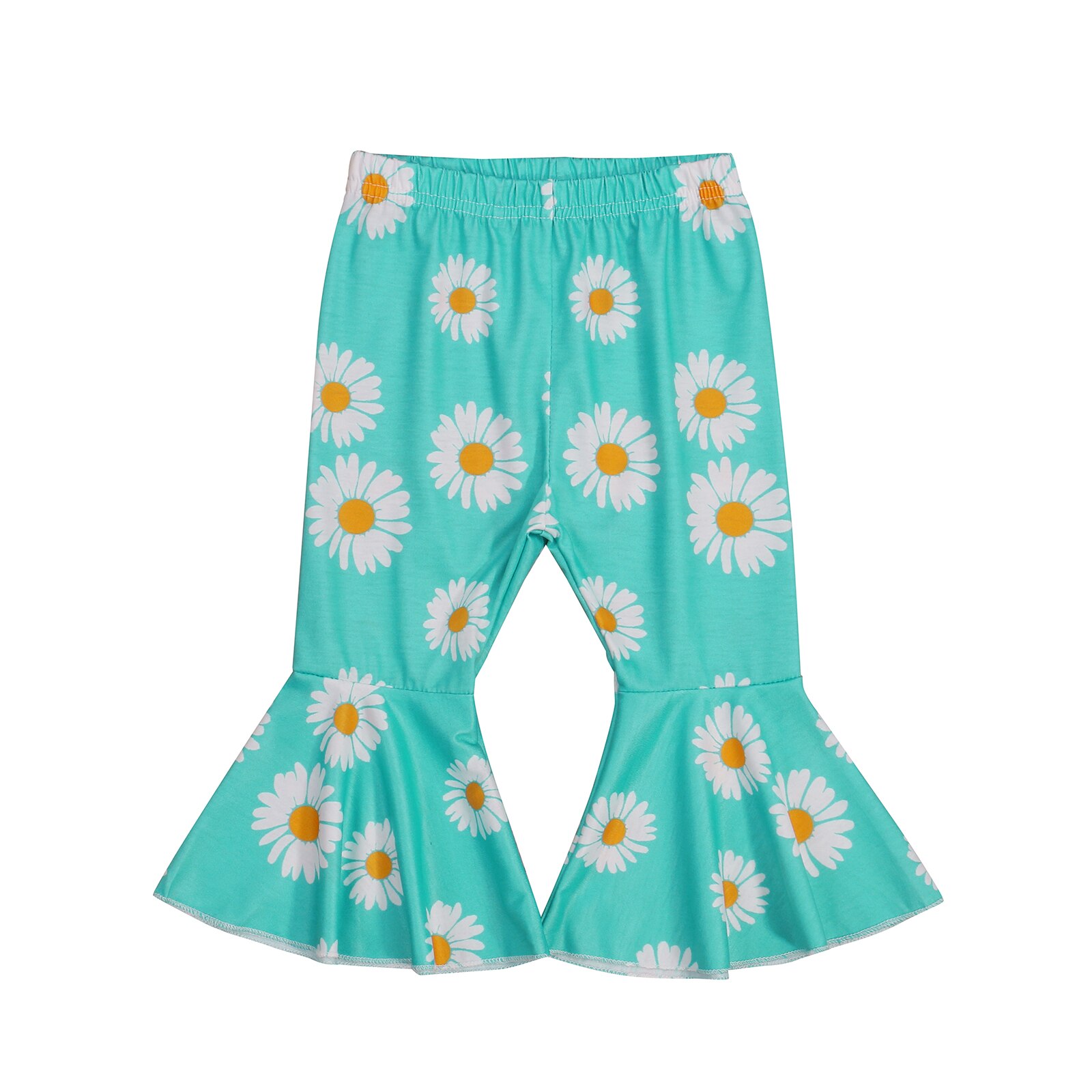 Pantalones acampanados para niñas pequeñas, pantalones con estampado de Margarita, cintura elástica, Fondo de campana, 0-3T: Verde / 3 años