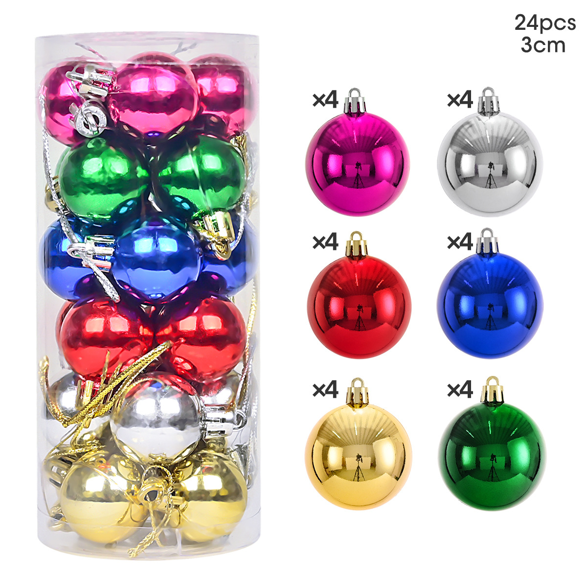 24 stks 3 cm Kerstballen Kerstboom Ornamenten Bal Xmas Opknoping Boom Hangers Home Party Kerstboom Decor Nieuwjaar Cadeau: WHITE