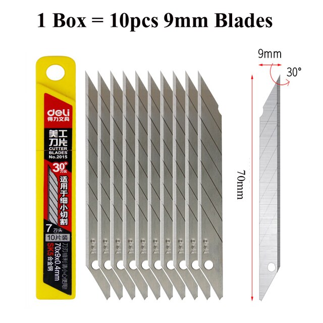 9mm 18mm Utility Knife Replacement Blades,Snap Off Carbon Steel Blades for Cutting Knives, Hobby, Craft Knife, Box Cutter: 1 Box 9mm 2015