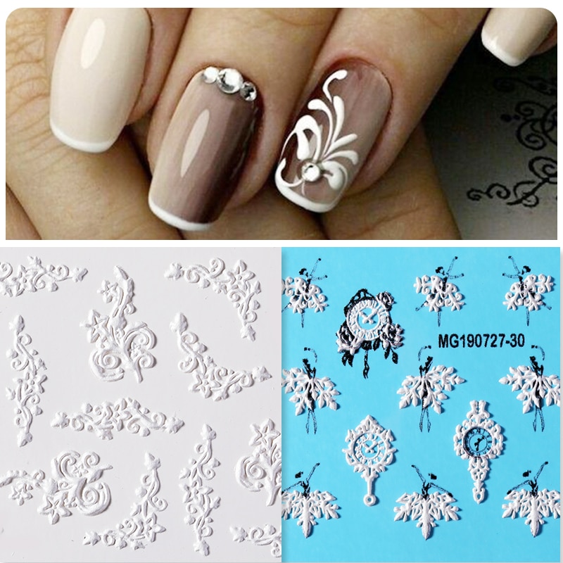5D Reliëf Nail Sticker Leuke Bloem Sticker Gegraveerd Natuurlijke Manicure Nail Decals Decoraties Slide Nail Art Toebehoren