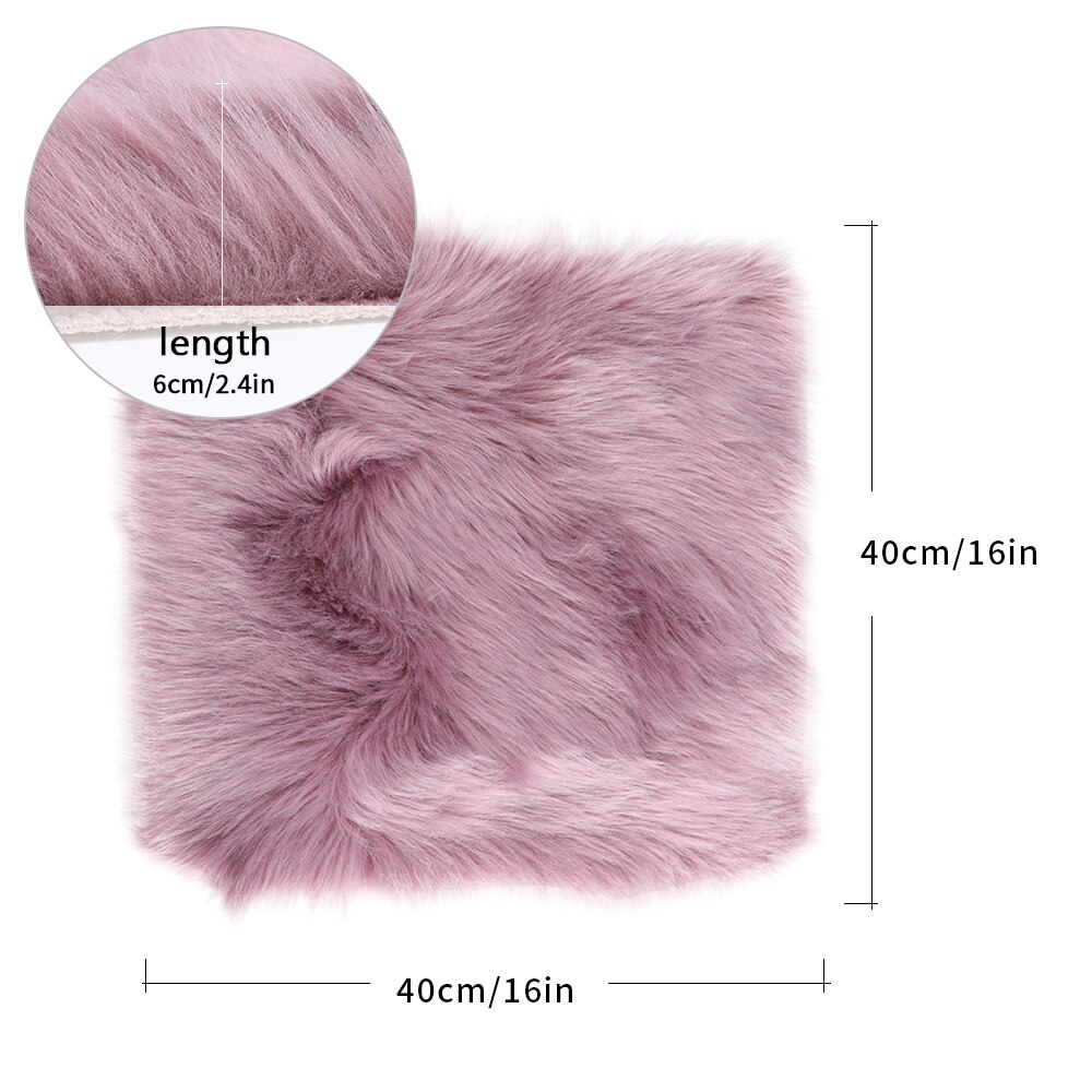 Faux peau de mouton chaise couverture multicolore poilu laine tapis coussin de siège longue peau fourrure plaine moelleux petits tapis lavable: Light purple 40x40cm