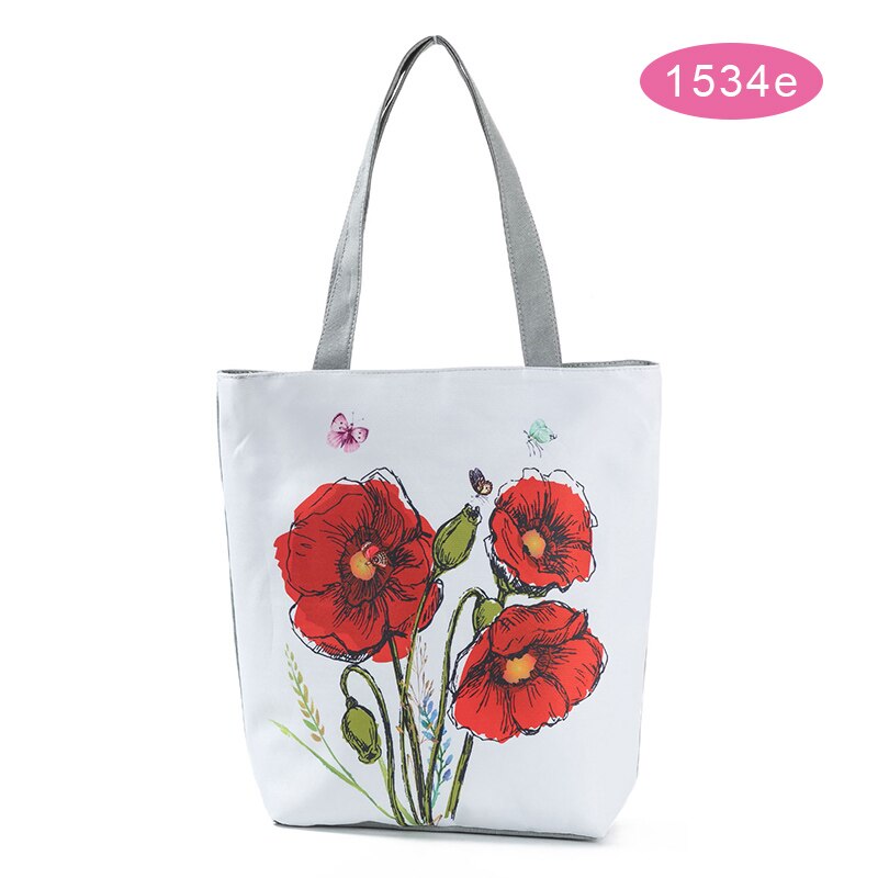 Bloemen Gedrukt Tote Handtas Vrouwelijke Grote Capaciteit Canvas Schoudertas Zomer Strandtas D88