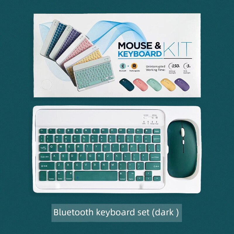 Bluetooth keyboard mouse set wireless portable ultra-thin rechargeable multifunctional mini keyboard and mouse for laptop tablet: Green hills
