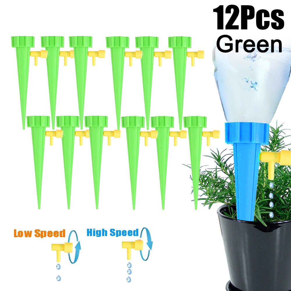 Herramienta de riego por goteo automático, Kit de sistema de riego de jardín de plantas y flores, ajustable, dispositivo de autorriego: 12PCS Green