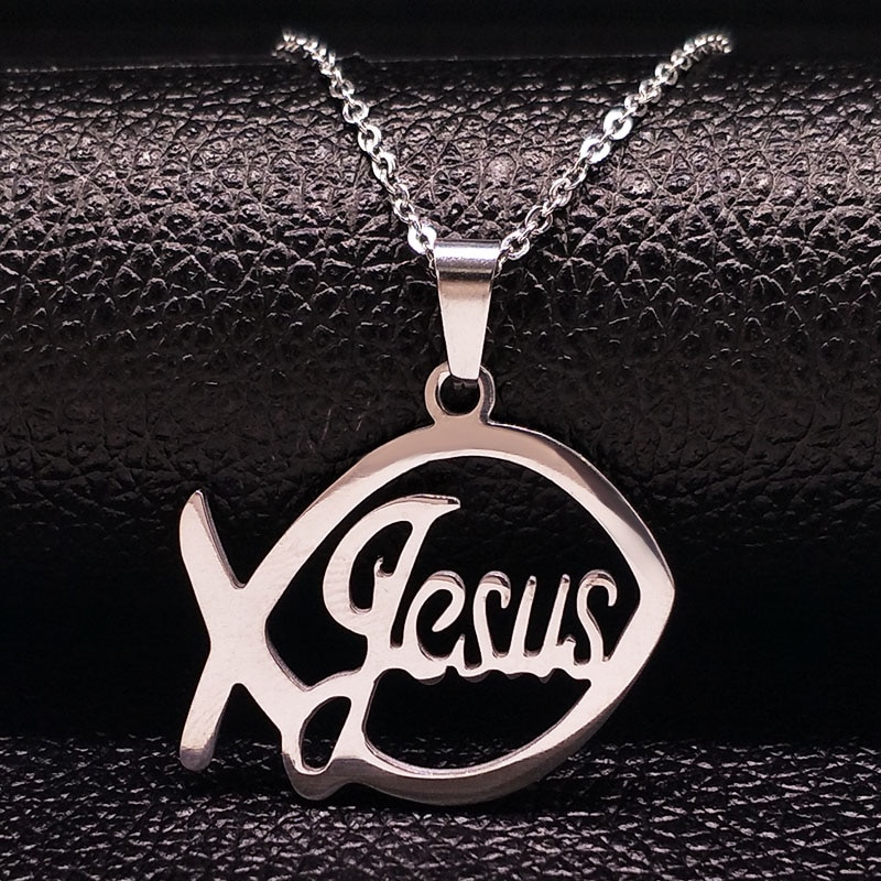 Stainless Steel Jesus Necklaces Fish Christian Christianity Ichthys Fish Pendant Necklaces Jewelry Women or Men collares N17168B