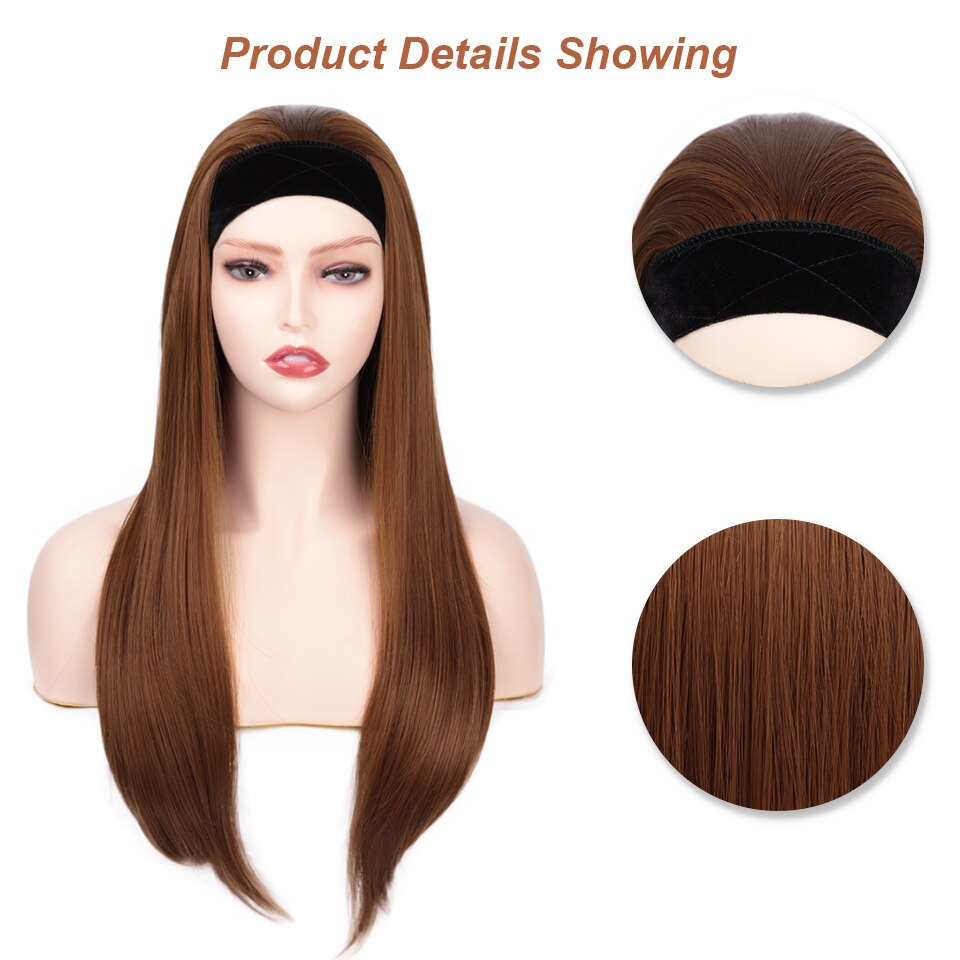 Aisi Haar 28Inch Hoofdband Lange Pruik Bruin Pruik Natuurlijke Steil Haar Hittebestendige Vezel Synthetische Pruiken Voor Zwarte Vrouwen