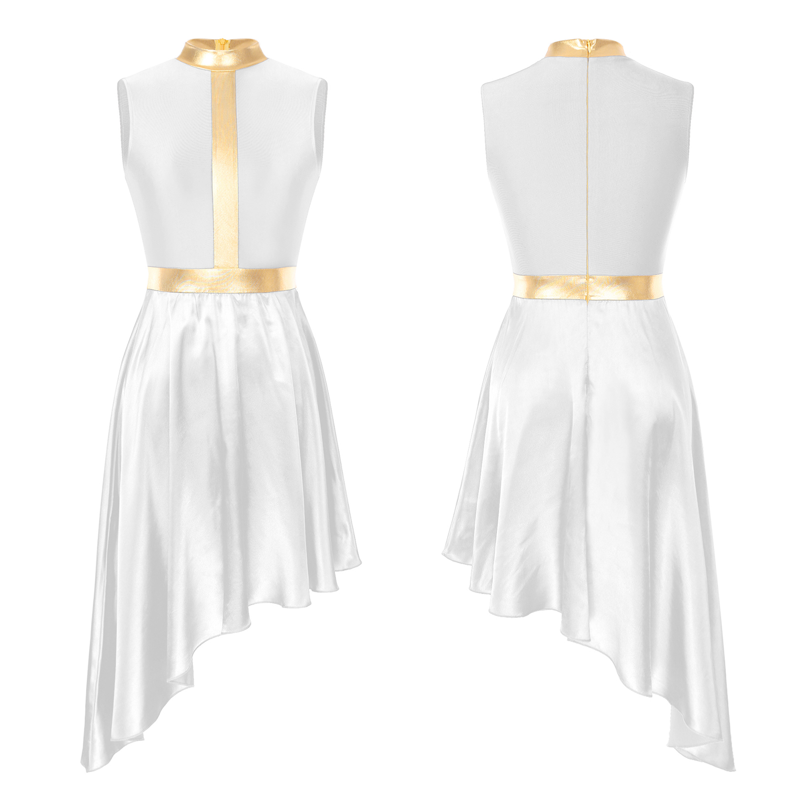 Vestido de baile lírico para mujer, traje de Ballet contemporáneo moderno, sin mangas, malla de tul, falda alta y baja, Ropa de baile litúrgico de alabanza: L / Castaño