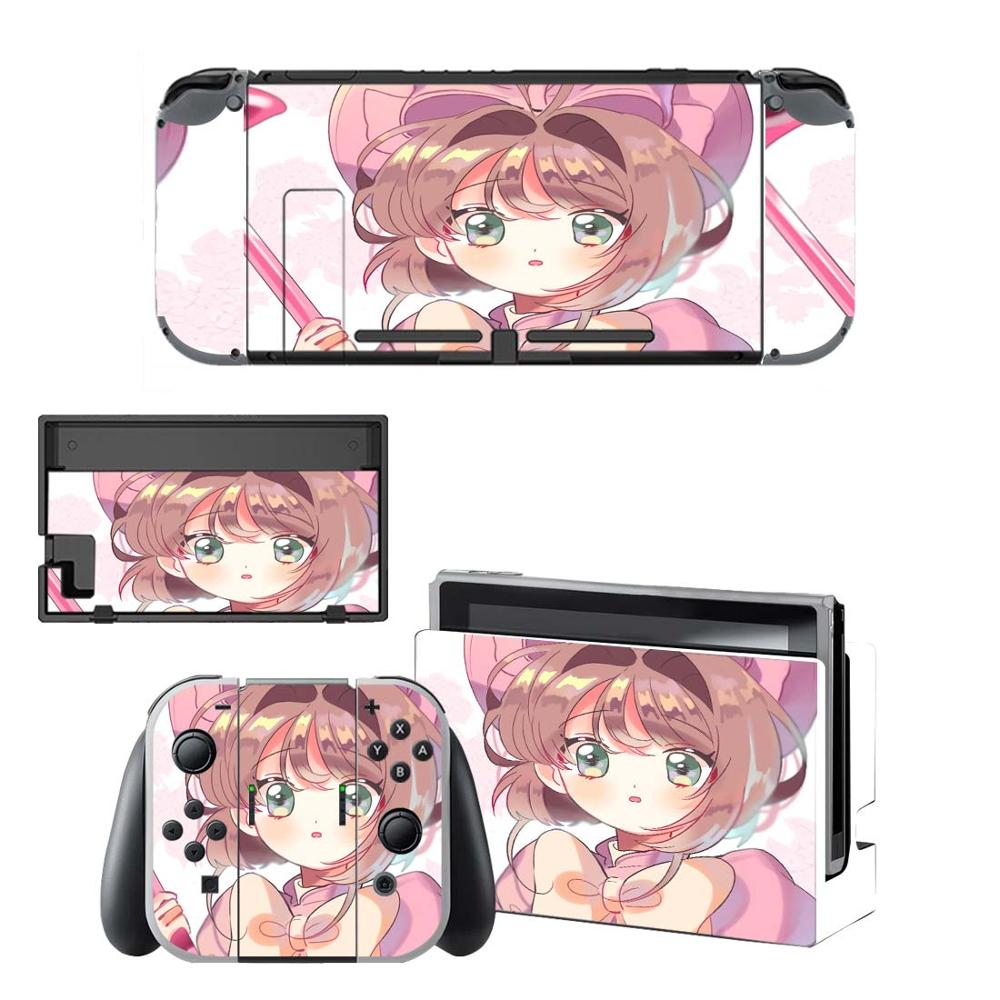 Pegatina protectora de piel de vinilo para consola Nintendo Switch NS, Captor Sakura Skins + controlador + soporte de soporte: KQBYSNS0129